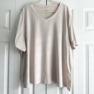 Plus Size 3XL Oversized V-Neck Tunic Top Beige Nude Short Sleeve Soft Stretchy
